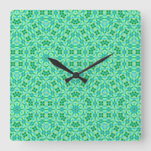 Beachy Blue en Green Mosaics Vierkante Klok