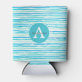 Beachy Blue Stripes Monogram Gepersonaliseerd Blikjeskoeler (Voorkant)
