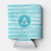 Beachy Blue Stripes Monogram Gepersonaliseerd Blikjeskoeler (Achterkant)