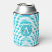 Beachy Blue Stripes Monogram Gepersonaliseerd Blikjeskoeler (Blikje Achterkant)