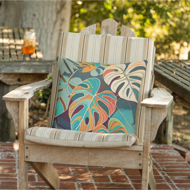 Beachy Boho Monstera bladeren Buitenkussen (Stoel)