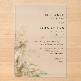 Beachy Boho Pampas Grass Wedding 2 Acryl Uitnodigingen