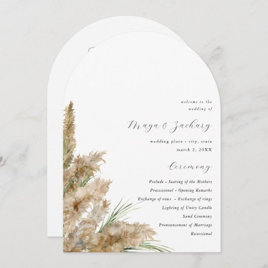 Beachy Boho Pampas Programme de mariage en herbe A (Devant / Derrière)