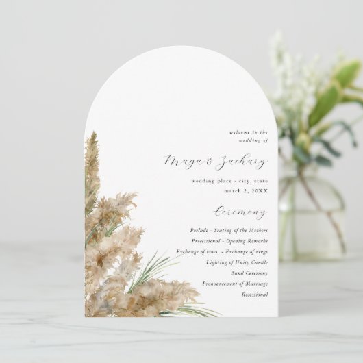 Beachy Boho Pampas Programme de mariage en herbe A (Debout devant)