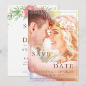 Beachy Boho Pink & Ivory Greenery Floral Save The Date (Voorkant / Achterkant)