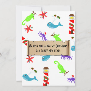 Beachy Christmas en Sandy Nieuwjaar Zee Creatures Feestdagenkaart