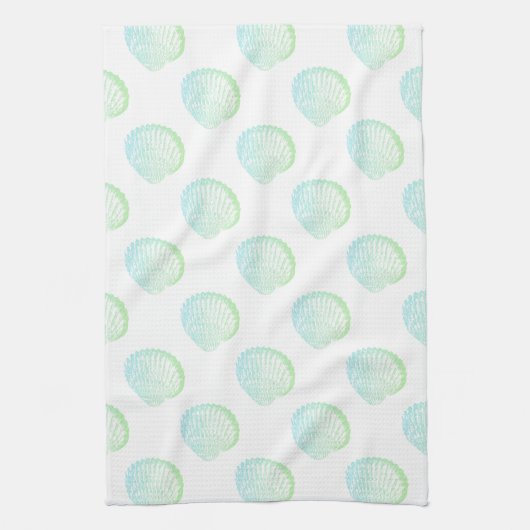 Beachy Coastal Seafoam Green Seashells Theedoek (Verticaal)