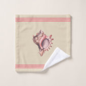 Beachy Coral Pink Stripes & Conch Shells Bad Handdoek (Wasdoekje)
