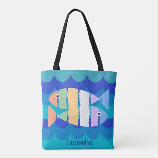 Beachy Double Fish Abstract Design Canvas tas (Achterkant)
