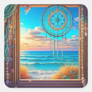 Beachy Dreamcatcher op Venster Vierkante Sticker