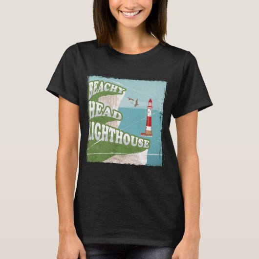 Beachy head vuurtoren retro poster t-shirt (Voorkant)
