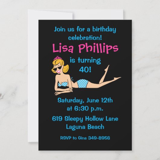 Beachy Keen 40th Birthday Custom Invitations Kaart (Achterkant)