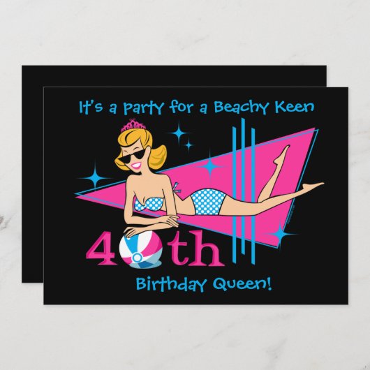 Beachy Keen 40th Birthday Custom Invitations Kaart (Voorkant / Achterkant)