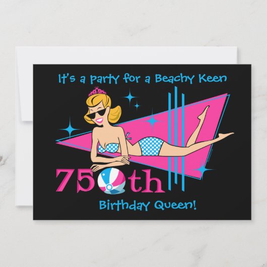 Beachy Keen 75th Birthday Custom Invitations Kaart (Voorkant)