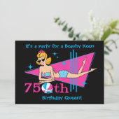 Beachy Keen 75th Birthday Custom Invitations Kaart (Staand voorkant)