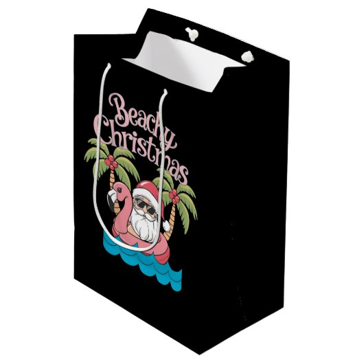 Beachy Kerstmis Tropische vakantie Santa Beach Medium Cadeauzakje (Voorkant Gekanteld)