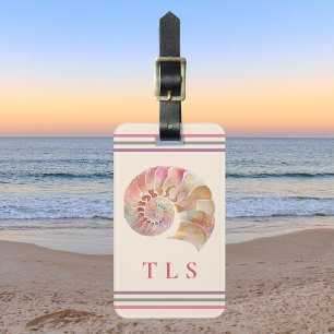 Beachy Monogram Nautilus Tote met stijlvolle strep Bagagelabel