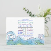 BEACHY Ocean Wave Bar Bat mitzvah Invitation (Debout devant)