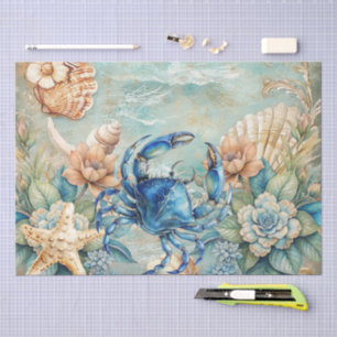Beachy Pastel Blauwe Krab & Schelpen Decoupage Tissuepapier