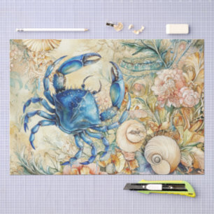 Beachy Pastel Blauwe Krab & Schelpen Decoupage Tissuepapier