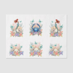 Beachy Pastel Bloemige Zeemeermin & Schelpen Deco Tissuepapier