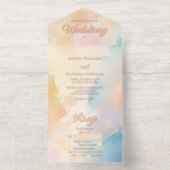 Beachy Sunset Gradient Rose Gold Foil Wedding All In One Uitnodiging (Binnenkant)