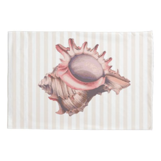 Beachy Tan Stripes & Coral Conch Shell Kussensloop (Achterkant)