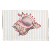 Beachy Tan Stripes & Coral Conch Shell Kussensloop (Voorkant)