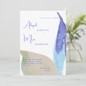 Beachy Vibes Artsy Blue & Tan bruiloft uitnodiging (Staand voorkant)