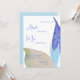 Beachy Vibes Artsy Blue & Tan Faire-part de mariag