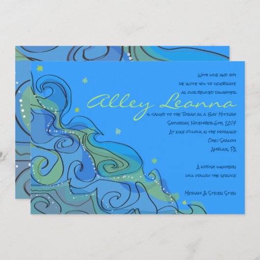 BEACHY WAVE Bar Invitation Bat mitzvah (Devant / Derrière)