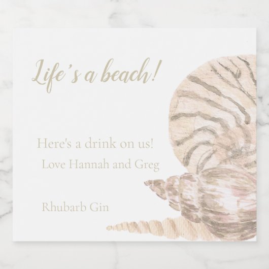 Beachy Zee Shell Design Bottle Likeurfles Etiket (Enkel label)