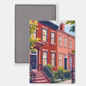 Beacon Street Boston Massachusetts Waterverf Magneet (Voorkant / Achterkant)