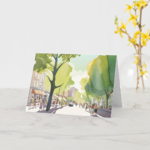 Beacon Street Zomer   Boston, MA Aquarel Kaart