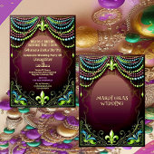 Bead & Brews Fleur De Lis Mardi Gras Wedding Party Kaart