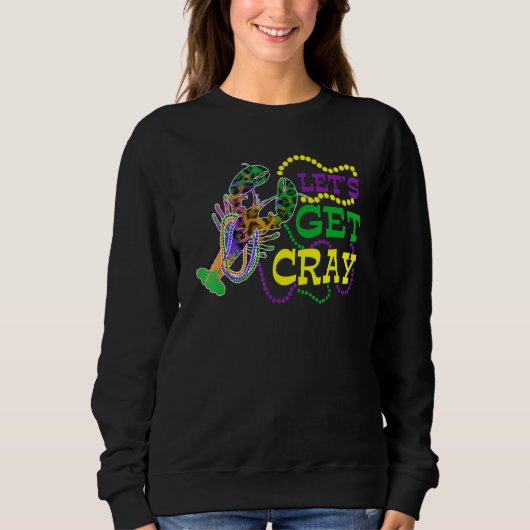 Beads Bling Let's Get Cray Dabbing Crawfish Mardi  Trui (Voorkant)