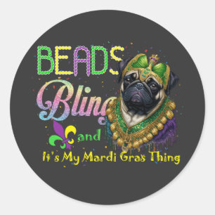 Beads Bling Pug Mardi Gras Carnival Masquerade Ronde Sticker