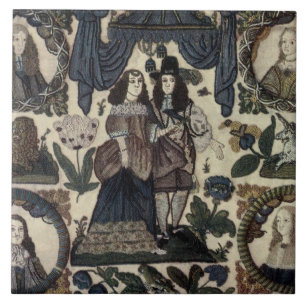 Beadwork Embroidery Charles II en zijn koningin Tegeltje