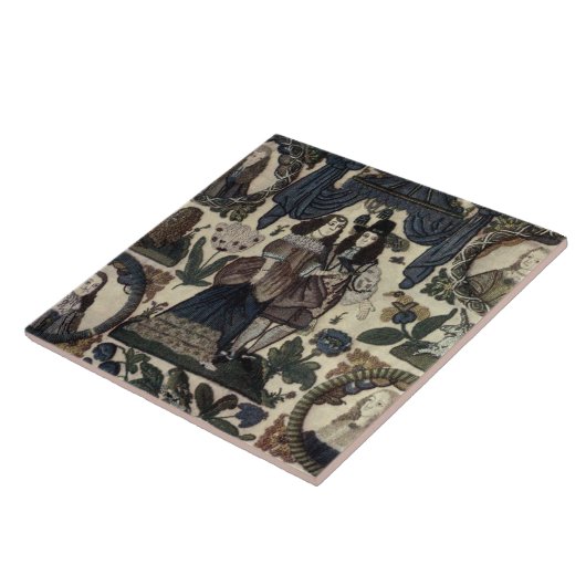 Beadwork Embroidery Charles II en zijn koningin Tegeltje (Zijkant)