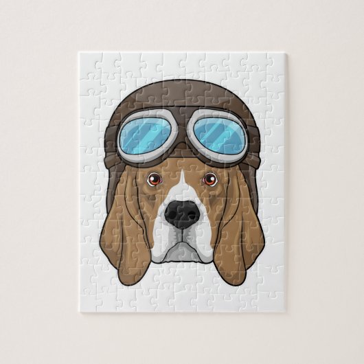 Beagle als piloot met piloot-pet legpuzzel (Verticaal)