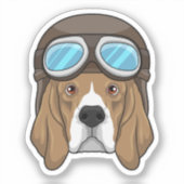 Beagle als piloot met piloot-pet sticker (Voorkant)