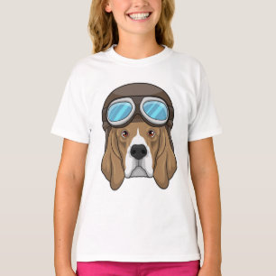 Beagle als piloot met piloot-pet t-shirt