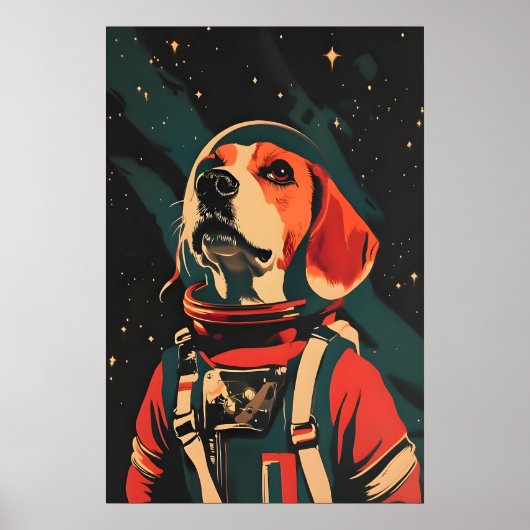 Beagle Astronaut Poster, Beagle Retro Print (Voorkant)