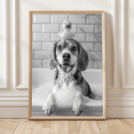 Beagle Bath Wall Art, Dog and Rubber Duck, Beagle  Poster