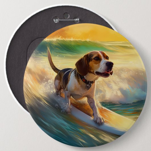 Beagle Beach Surfschilderkunst Ronde Button 6,0 Cm (Voorkant /achterkant)