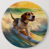 Beagle Beach Surfschilderkunst Ronde Button 6,0 Cm (Voorkant)