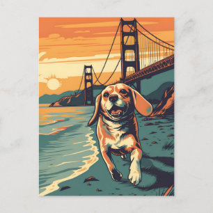 Beagle bij de Golden Gate Bridge tijdens zonsonder Briefkaart