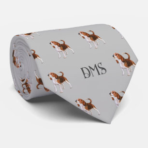 Beagle Bliss: Monogrammed Beagle Patroon Grijs Stropdas