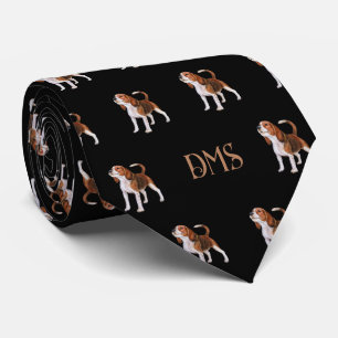Beagle Bliss: Monogrammed Beagle Patroon Zwart Stropdas