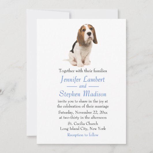 Beagle Chien Chien Bleu Faire-part de mariage (Devant)